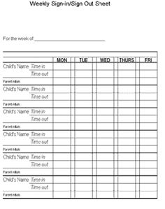 a printable sign out sheet for children's time and schedules to go on