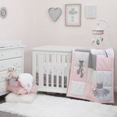 NoJo Ballerina Bows Pink, Sparkle Grey Metallic, and White 4 Piece Nursery Crib Bedding Set Bows Pink, Crib Skirts, Beautiful Nursery, Crib Sets, Nursery Crib, Baby Nursery Furniture, Crib Bedding Sets, Fitted Crib Sheet