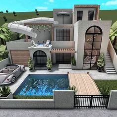 this is an artist's rendering of a house with a pool and hot tub