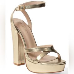 5.5" Heel Height Adjustable Ankle Strap Crisscross Toe Straps Metallic Platform Heels, Gold Platform Heels, Tan High Heels, Block Heel Platform Sandals, Gold Block Heels, Colorful Heels, Beige Heels, Black Platform Heels, Strappy Stilettos