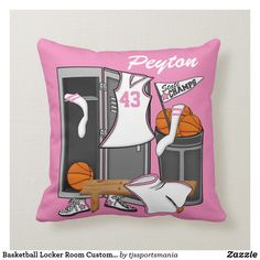 a pink pillow with an image of a basketball uniform