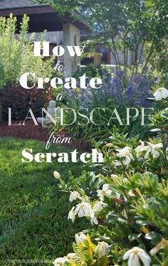 the words how to create a landscape from scratch in front of some flowers and bushes