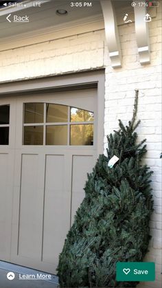 there is a christmas tree in front of the garage door