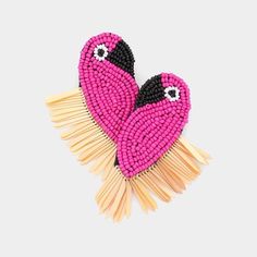 Parrot Pink Seed Bead Earrings Pink Parrot, Parrot Earrings, Treasure Jewelry, Gold Earrings For Women, Long Tassel Earrings, Design Seeds, Heart Dangle Earrings, Beaded Animals, Cz Stud Earrings