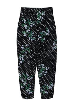 Current Boutique-Ganni - Black Floral Print & Polka Dot Skinny “Rometty Georgette” Pants Sz 2 Spring Polka Dot Long Pants, Polka Dot Long Pants For Spring, Beautiful Blue Flowers, Black Floral Print, Buy Shoes Online, Polka Dot Design, Peasant Blouse, Mixing Prints, Flower Dresses