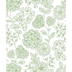 Ada Green Floral Wallpaper from the Scott Living II Collection by Brewster Home Fashions Earthen Elegance, Simple Floral Design, Green Floral Wallpaper, Watch Wallpapers, Sage Green Wallpaper, Scott Living, A Street Prints, Green Palette, Homescreen Iphone