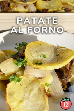 this is an image of potatoes with patate al forno in the middle and on the side