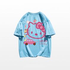 Stay Cute and Stylish with Hello Kitty in our Kawaii Sanrio Hello Kitty T-Shirt! 🐱👕 🌟 Adorable and Playful: This t-shirt is perfect for adding a touch of charm and cuteness to your everyday outfits. Ideal for fans of Hello Kitty and those who adore the Sanrio universe. ✨ Superior Quality: Crafted with precision to ensure top-notch quality. Designed with a comfortable fit and featuring a delightful Hello Kitty design. 💫 Hello Kitty Charm: Enjoy the delightful presence of Hello Kitty, the belo Trendy Pink Hello Kitty T-shirt, Pink Cotton Hello Kitty T-shirt, Trendy Cotton T-shirt With Hello Kitty Print, Blue Crew Neck T-shirt With Cat Design, Playful Hello Kitty T-shirt For Summer, Kawaii Cotton T-shirt With Cartoon Print, Kawaii Short Sleeve Cartoon Print Tops, Kawaii Crew Neck T-shirt With Cute Design, Kawaii Short Sleeve Tops With Cartoon Print