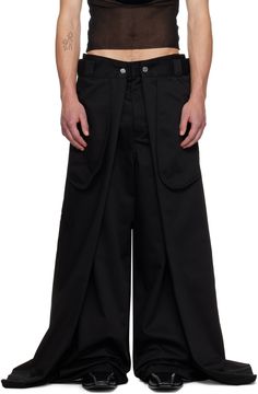 Flared polyester- and cotton-blend twill trousers. · Layered construction · Low-rise · Belt loops · Four-pocket styling · Zip-fly · Extended cuffs · Locker loop at back · Welt pocket and logo patch at back · Logo-engraved silver-tone hardware Part of the Jean Paul Gaultier x Shayne Oliver collaboration. Supplier color: Black Avant-garde Cotton Bottoms With Pockets, Avant-garde Fitted Bottoms With Pockets, Avant-garde Fitted Pants With Pockets, Shayne Oliver, Wrap Trousers, Buy Jeans, Twill Trousers, Silver Engraving, Paul Gaultier