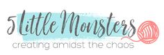 the logo for little monsters creating amisti the chaoss, which includes yarn and scissors