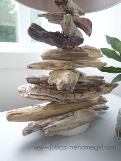 driftwood is stacked on top of each other to form a tree or something in the shape of a bird