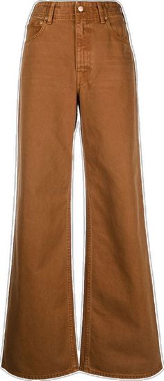 Brown Wide Leg Jeans With Pockets, Brown High-waisted Cotton Jeans, Brown Cotton High-waisted Jeans, Brown Flare Jeans With Five Pockets, Brown Cotton Flare Jeans With Five Pockets, Wide Leg Brown Flare Jeans For Work, Brown High Rise Jeans For Work, Brown Cotton Jeans For Work, High Rise Brown Jeans For Work