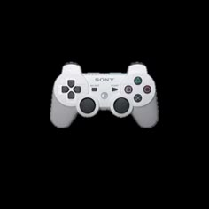 an image of a white game controller on a black background with the word sony written in it