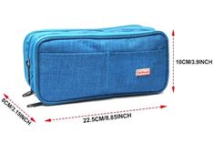 an image of a blue bag with measurements