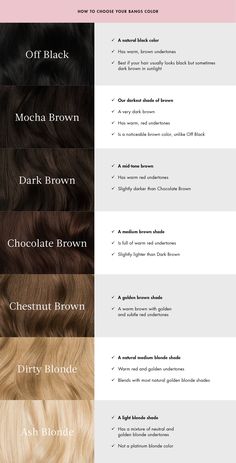 Shade Of Black Hair Color, All Hair Colors Shades, Hair Chart Color, Hair Colors Charts, Brunette Hair Chart, Different Dark Hair Colors, Brown Hair Colour Palette, Different Types Of Dark Brown Hair, Rambut Dark Brown