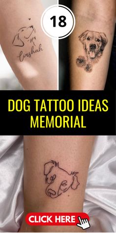 two different tattoos that are on the arm and one has an image of a dog