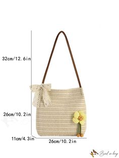 BirdinBag - Spacious Straw Shoulder Bag with Twilly Scarf - Perfect for Your Vacation Beige Shoulder Gift Bag, Spring Gift Beige Bag, Spring Beige Shoulder Bag Gift, Beige Square Bag As A Gift, Casual Handheld Bags For Gifts, Casual Handheld Bags Suitable For Gifts, Beige Square Bag For Gift, Beige Shoulder Bag As Spring Gift, Square Beige Bag For Gift