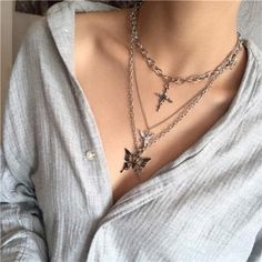 -Women Multilayered Chain Butterfly Choker Necklace (Set Of 3) -Color: Silver -Material: Alloy -This Choker Necklace Is Suitable For Various Occasions, Such As Daily Wear, Wedding Party, Birthday Party And Other Important Occasions -If You Have Any Question About Our Product,Please Feel Free To Contact Us Kalung Choker, Grunge Necklace, Emo Jewelry, Grunge Jewelry, Goth Necklace, Edgy Jewelry, Y2k Necklace, Silver Necklace Set, Chunky Chain Necklaces