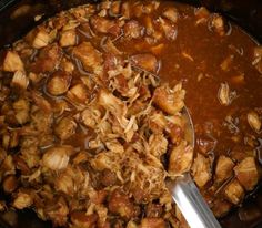 the food is being cooked in the slow cooker and ready to be put into the pot