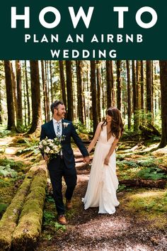 a bride and groom walking in the woods with text overlay that reads how to elope at mount rainier national park