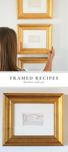 two frames are hanging on the wall and one is holding a piece of paper