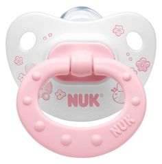 the nuk pacifier is pink and white