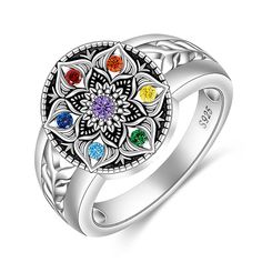 PRICES MAY VARY. [MANDALA RING] The universe is made up of powerful energy, chakras symbolise the seven energy points in the body and mandala represent the beauty of cosmos and creation. Outfit yourself with the mysteries of the universe when you wear this mandala ring. [7 CHAKRA HEALING] Chakra is called healing crystals, it helps to keep the chakras in the body at their right energy levels. When 7 chakra aligned, we will feel a healthy sense of well-being and bring the body into balance. [LOTU Energy Chakras, Mandala Chakra, Chakra Ring, Mandala Ring, Lotus Flower Ring, Yoga Ring, Yoga Lotus, Chakra Balance, Flower Rings