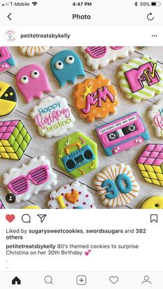 the instagram page is filled with cookies and decorated like cartoon characters, including an old school radio