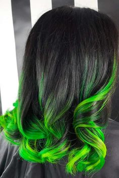 Tips Colored Hair, Black Green Ombre Hair, Ends Colored Hair, Black And Green Ombre Hair, Cool Toned Rainbow Hair, Colored Ombre Hair For Brunettes, Colourful Ombre Hair, Hair Color Ideas For Dark Hair Ombre, Colored Hair With Black Tips