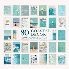 a collage of photos with the words coastal decor on it and images of people in the water