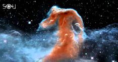 an image of a horse in the sky with clouds and stars around it's neck