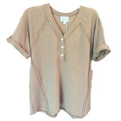 Nwt Andree By Unit Penny Rib V Neck Button Shirt Size M. Features Cuff Short Sleeves, Ribbed Fabric Design And Cute Back Flare. Fabric Is Super Soft!! 78% Polyester, 19% Rayon, 3% Spandex. Smoke Free Home. Striped V-neck Top With Buttons, Striped V-neck Tops With Button Closure, Casual Henley Neckline Blouse With Buttons, Casual Blouse With Buttons And Henley Neckline, Casual Blouse With Henley Neckline And Buttons, Everyday Striped Buttoned Tops, Everyday Striped Tops With Buttons, Striped Tops With Buttons, Cuffed Shorts