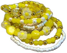 Yellow Beaded Necklaces With Large Beads For Summer, Summer Yellow Beaded Necklaces With Large Beads, Trendy Yellow Beaded Necklaces With Round Beads, Yellow Beaded Chain Bracelet, Trendy Handmade Yellow Bracelets, Yellow Beaded Chain Bracelets, Handmade Trendy Yellow Bracelets, Handmade Yellow Beads For Summer, Trendy Yellow Beaded Jewelry