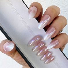 Acrylic Nails Chrome, Ombre Chrome Nails, Pink And White Nails, White Chrome Nails, Baby Boomers Nails, Pink Chrome Nails, Chrome Nails Designs