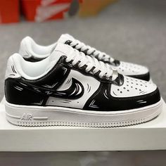 Pinterest Cartoon Air Force 1, Black White Cartoon, Black Air Force 1, Nike Air Force 1 Custom, White Cartoon, New Nike Air Force, Black And White Cartoon, Unique Sneakers, Air Force 1 Custom