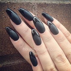 Matte And Shiny Nails, Black Almond Nails, Shellac Nail Art, Fun Nail Colors, Matte Black Nails, Matte Nail Polish, Black Acrylic Nails, French Acrylic Nails, Shiny Nails