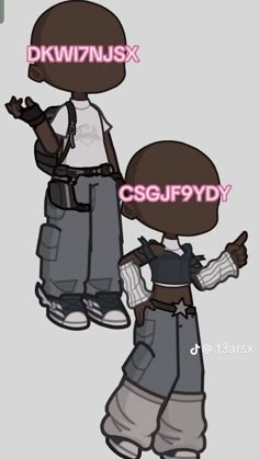 two cartoon characters with the words dkwuznux and cssguffyd