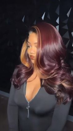 #wig #black #beauty #pinterest Blonde Burgundy Hair, Dark Hair With Face Framing, Honey Highlights, Framing Highlights, Cute Hair Colors, Pretty Hair Color, Burgundy Hair