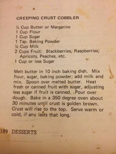 an old recipe for creping crust cobbler