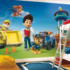 Roll into a fun adventure with this one-of-kind Paw Patrol XL Chair Rail prepasted wall mural from RoomMates! Great for bedrooms, birthday parties or even preschools, give a room a dramatic change for an affordable price. Transform your little one's space today! RoomMates Paw Patrol Xl Chair Rail Wall Mural | JL1341M Paw Patrol Bedroom Decor, Paw Patrol Room, Paw Patrol Bedroom, Room Mates, Murals For Kids, Colorful Murals, Removable Wall Murals, Chair Rail, Big Boy Room