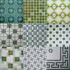 four different tiles are shown together in green and white colors, each with an intricate design