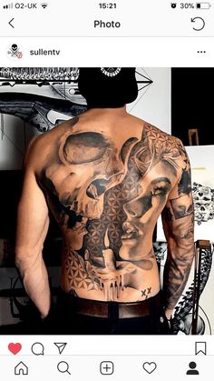 the back of a man with tattoos on his body