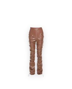 Pu leather Runched fitted pants Brown Stretch Leather Pants For Party, Stretch Brown Leather Pants For Spring, Spring Stretch Leather Pants, Brown Stretch Leather Pants For Spring, Spring Leather Stretch Bottoms, Brown Stretch Leather Bottoms, Stretch Leather High-waisted Pants, Stretch High-waisted Leather Pants, Leather Ruched Pants