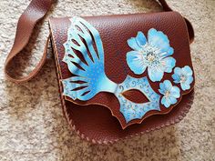 Morpho butterfly mask bagUnique leather bagUnusual Artistic Brown Bag For Gifts, Hand Painted Brown Shoulder Bag Gift, Artistic Brown Hand Painted Bag, Hand Painted Blue Leather Bags, Artisan Leather Bags Hand Painted, Artistic Hand Painted Shoulder Bag, Bohemian Leather Bag, Artistic Hand Painted Leather Shoulder Bag, Artistic Hand-painted Shoulder Bag For Everyday Use