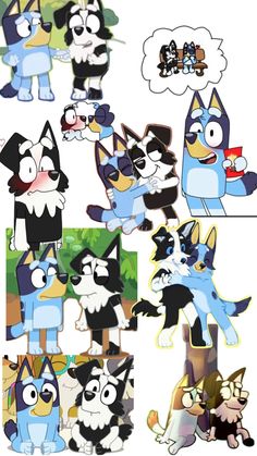 several different pictures of cartoon cats and dogs