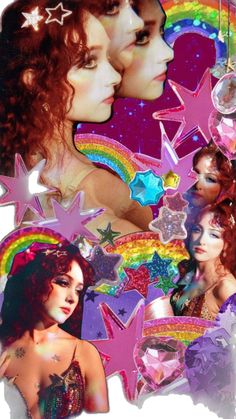 the collage has stars, rainbows, and other things in it to create an image