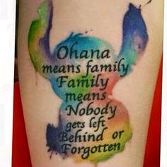 a tattoo with the words obama means family and no body gets left behind or forgotten