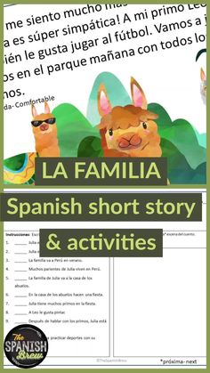 Your Spanish students will love this cute short story about a llama family. This resource also includes worksheets, drawing activities, and a teacher answer key. Students get tons of input with familia vocabulary and high frequency verbs. A wonderful resource for a high school or elementary classroom. #Spanish #shortstory Cute Short Stories