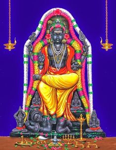 an image of the hindu god sitting on a throne