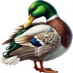 a painting of a duck on a white background